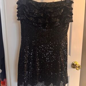 Black Sequin Strapless Dress XS